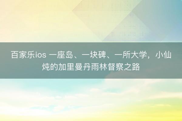 百家乐ios 一座岛、一块碑、一所大学，小仙炖的加里曼丹雨林督察之路